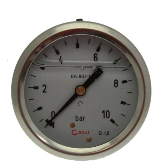 Glycerine Pressure Gauge with Rear 1/4" Thread 0 - 10 bar - Click Image to Close